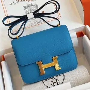 HN Bag Epsom Gold Blue Handbags Lock Gold 19cm