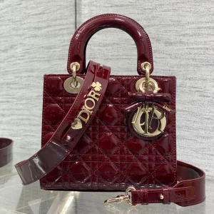 CHRISTIAN DIOR LADY DIOR BURGUNDY GOLD HARDWARE