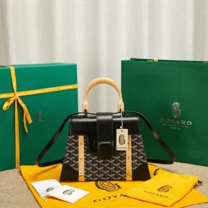 Goyard SAIGON Black Handbag With Wooden Handle 28cm