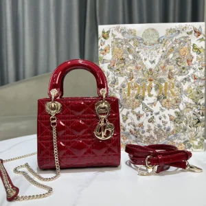 Dior Lady Mini Super Quality Women’s Handbag, Glossy Red, 17cm