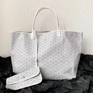 Goyard White Goyardine Canvas & Chevroches Calfskin Saint Louis PM Tote