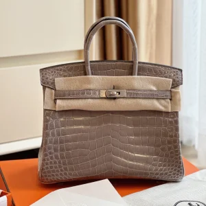 HN Etoupe 25 Porosus Genuine Crocodile Leather Palladium Hardware