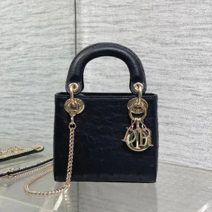Christian Dior Mini Lady Dior bag in Black Ostrich leather