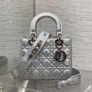 Christian Dior metallic silver Cannage lambskin