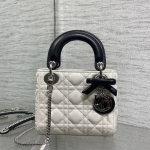 Dior Mini Lady Dior Bag with Chain in two-tone latte and black