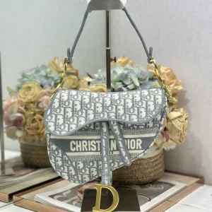 Christian Dior Saddle Bag in grey Oblique embroidered