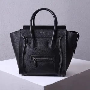 Celine Black Drummed Leather Nano Luggage Tote Bag