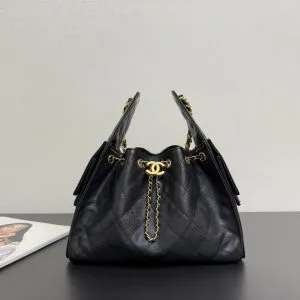 Chanel 25 Small Black Caviar Leather Gold Hardware