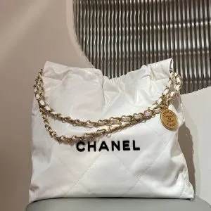 CHANEL 22 Bag Small White Lambskin Leather