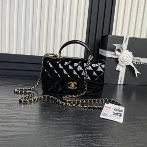 Chanel Patent Quilted Mini Top Handle Flap Bag