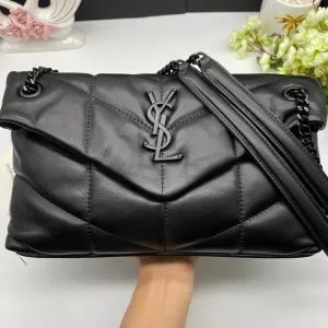 Saint Laurent Small Loulou Puffer shoulder bag in black with Chain Strap