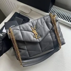 YSL Small Loulou Puffer shoulder bag in grey