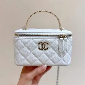 Chanel Vanity Case Small White Gold Hardware