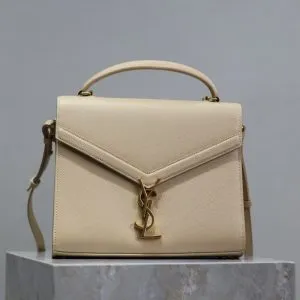 YSL CASSANDRA TOP HANDLE BAG MEDIUM IN BEIGE CALFSKIN GOLD HARDWARE